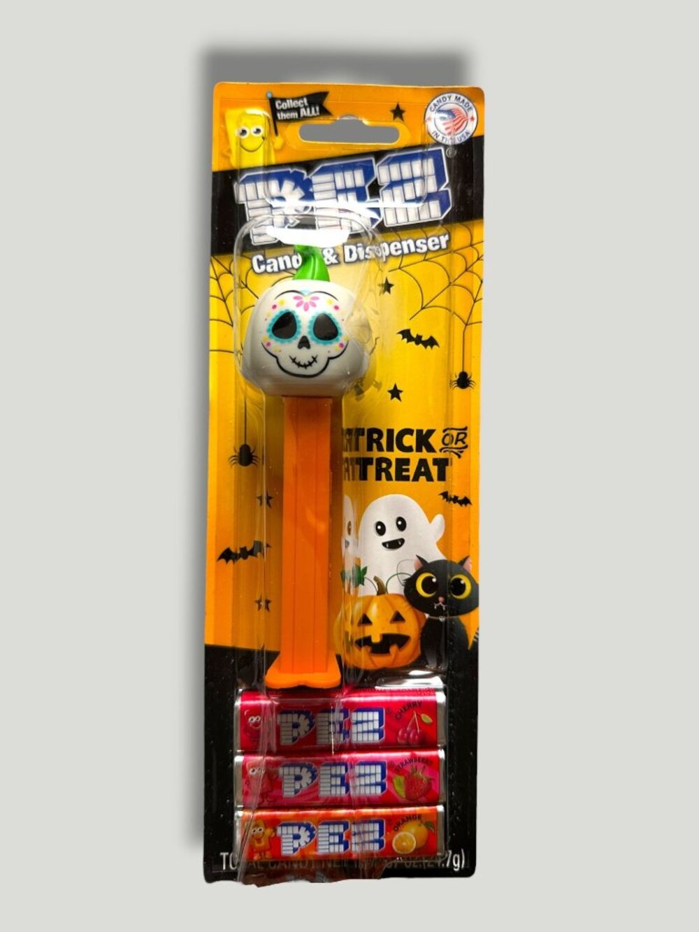 PEZ Halloween Skull Candy Dispenser With Candy Refills Collectible